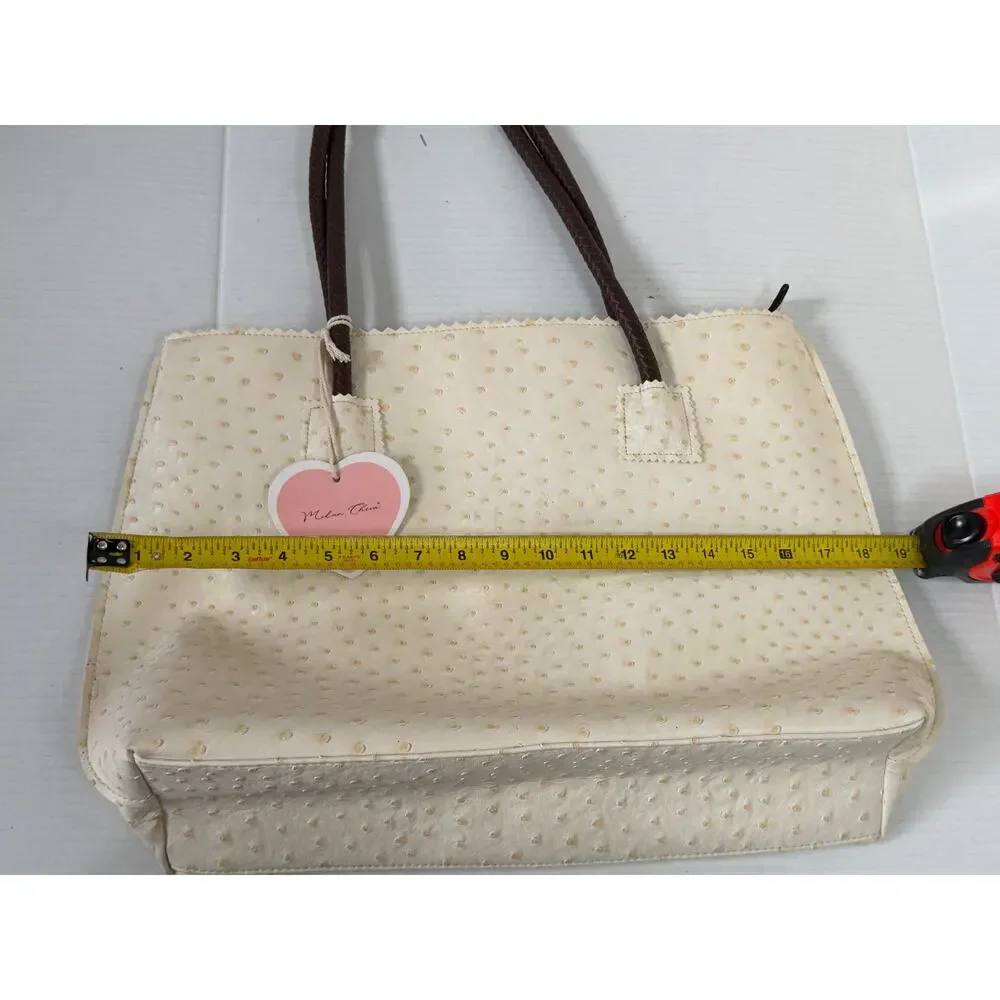 NWT Womens Milan Chiva Cream Ostrich Vegan Leather Large Shoulder Tote Bag Purse